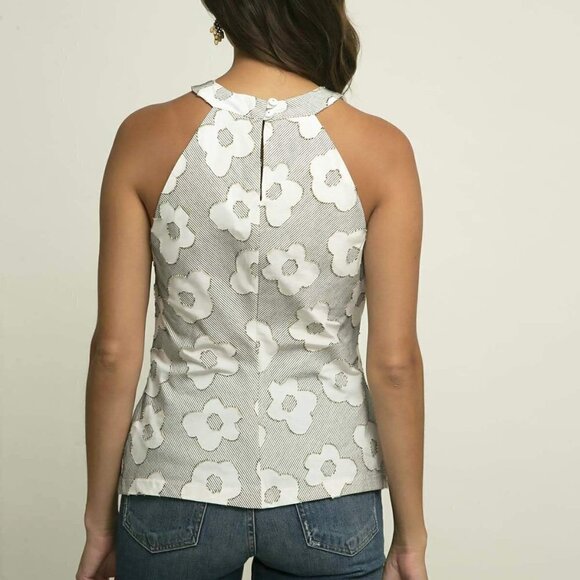 Eva Franco  Ella Floral Tank Blouse in Poundcake Grey White Halter Size 10 - Picture 4 of 15